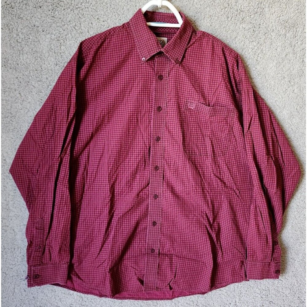 Cinch Burgundy Dotted Long Sleeve Button Down Western Ranch Cowboy Shirt‎ Size M